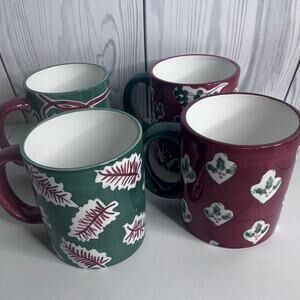 Set of 4 Ceramic Holiday Mugs Gifts Cocoa Christmas